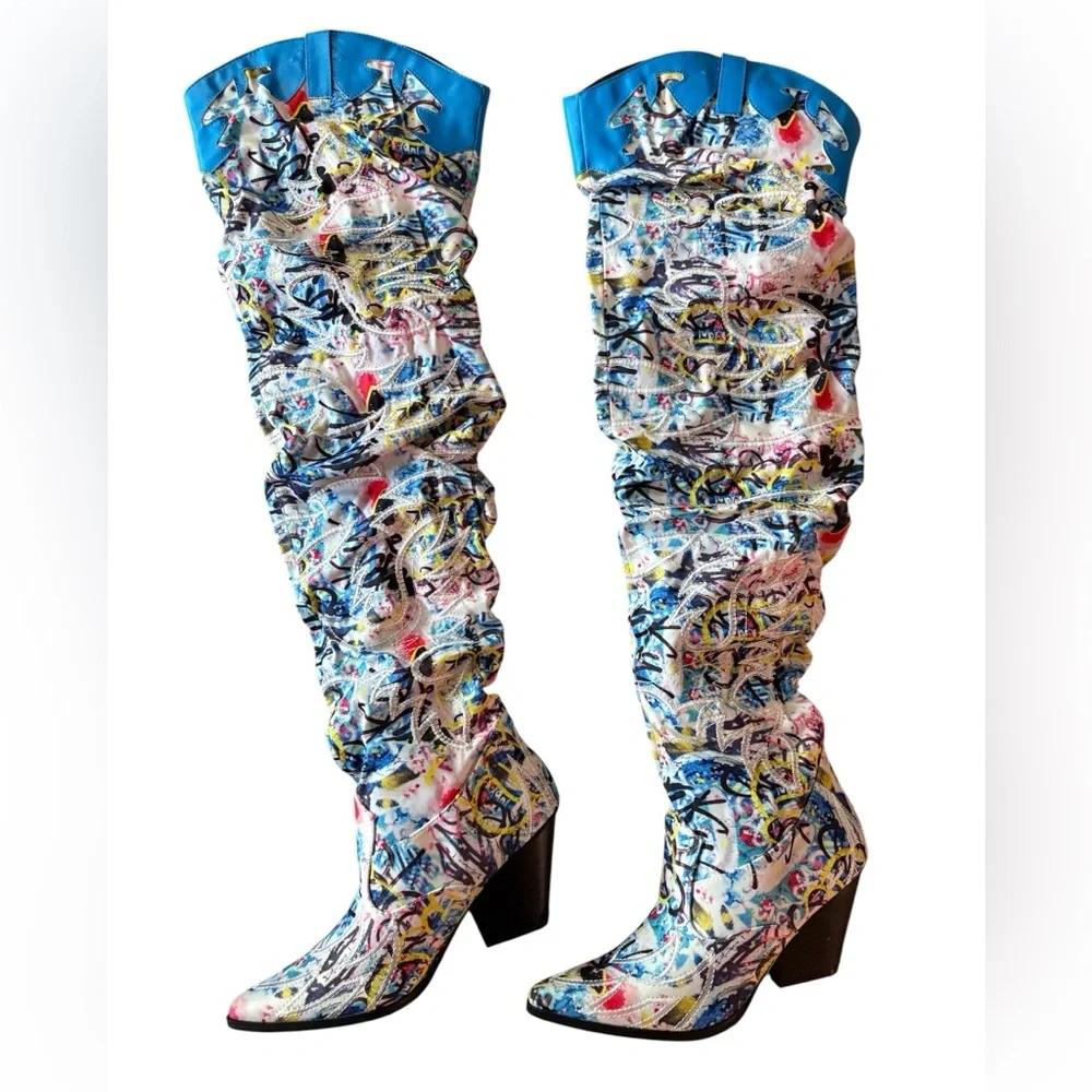 Cape Robbin Kelsey-21 Graffiti over-the-knee thigh boots - Picture 2 of 8